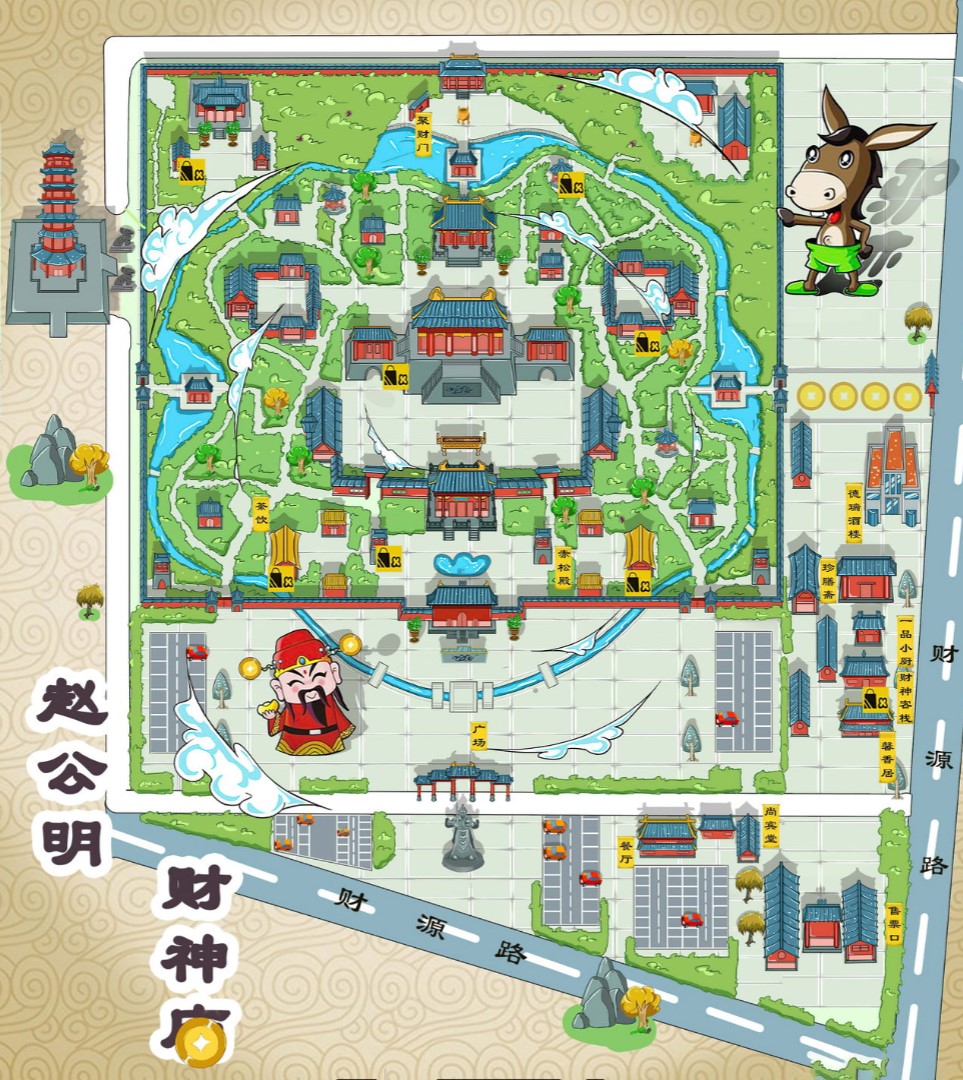 西安寺庙类手绘地图